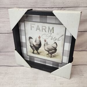 Roaring Brook Art Black and White Buffalo Check Rooster Wall Art